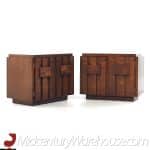 Lane Staccato Mid Century Walnut Brutalist Nightstands - Pair