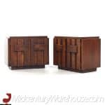 Lane Staccato Mid Century Walnut Brutalist Nightstands - Pair