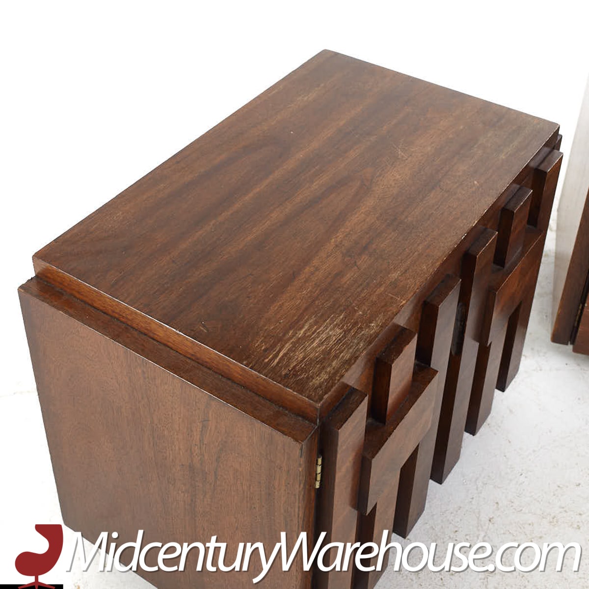 Lane Staccato Mid Century Walnut Brutalist Nightstands - Pair