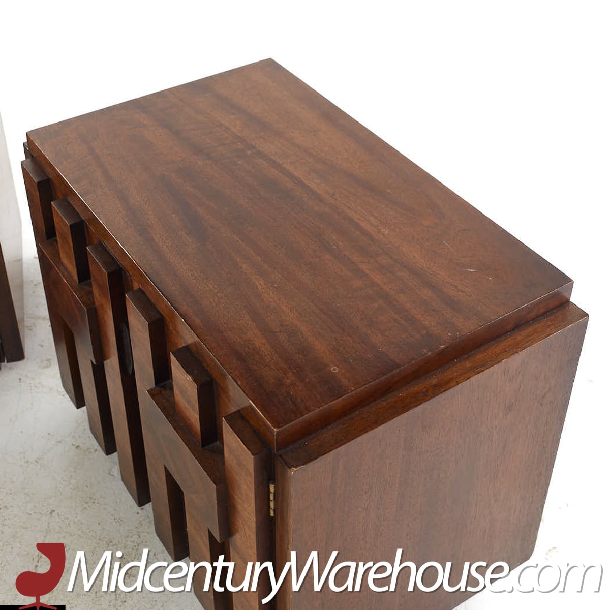 Lane Staccato Mid Century Walnut Brutalist Nightstands - Pair