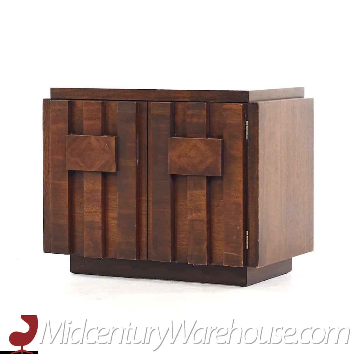 Lane Staccato Mid Century Walnut Brutalist Nightstands - Pair