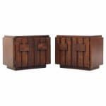 Lane Staccato Mid Century Walnut Brutalist Nightstands - Pair