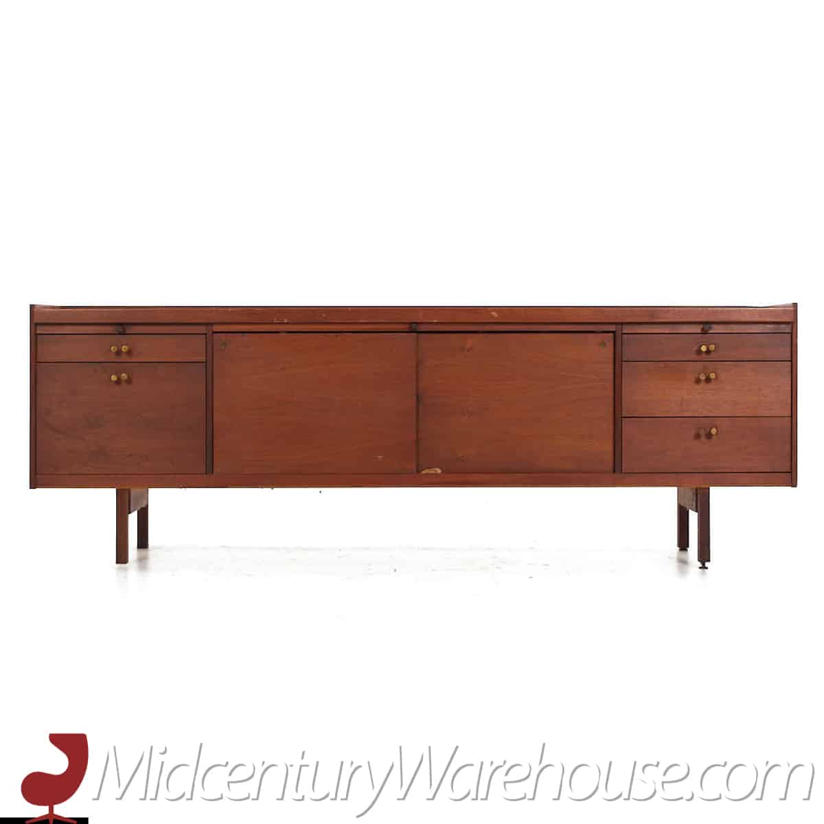Lehigh Leopold Mid Century Walnut and Brass Credenza