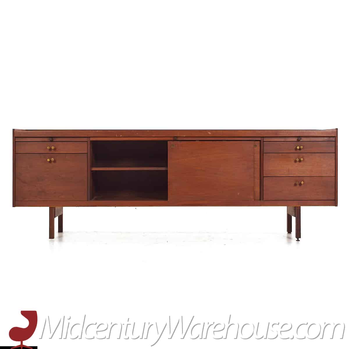Lehigh Leopold Mid Century Walnut and Brass Credenza