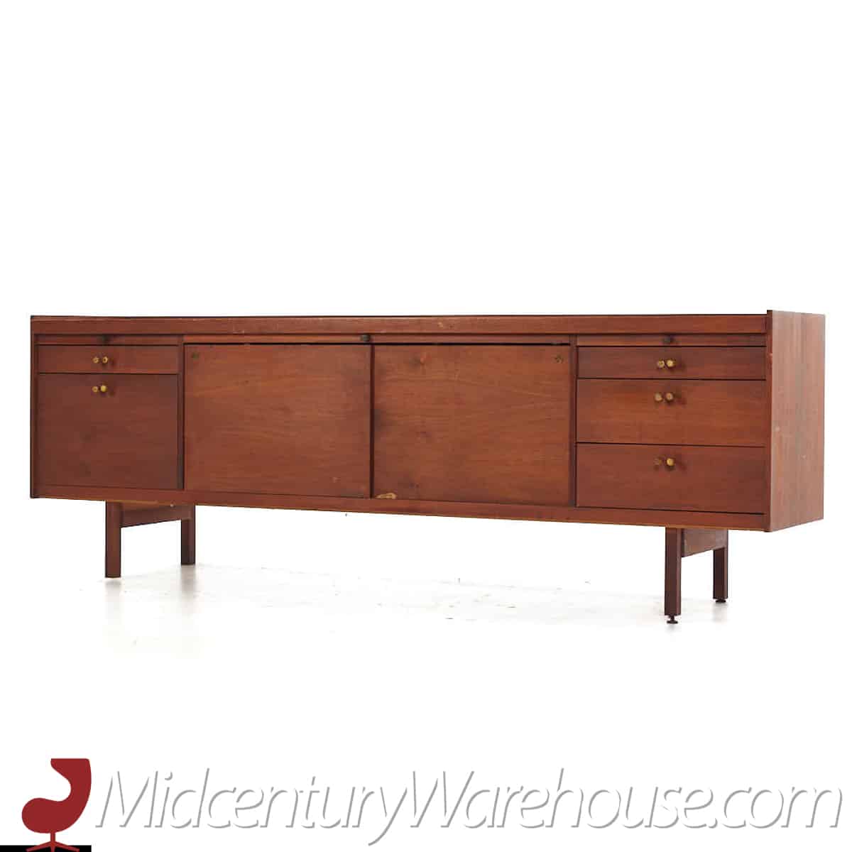 Lehigh Leopold Mid Century Walnut and Brass Credenza