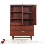Merton Gershun for American of Martinsville Mid Century Walnut and Cane Bookcase Hutch