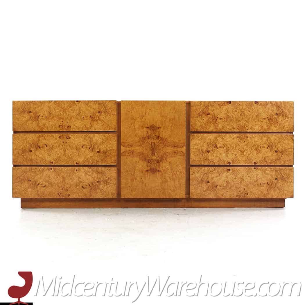 Milo Baughman Style Lane Mid Century Burlwood Lowboy Dresser