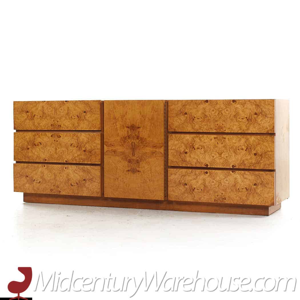 Milo Baughman Style Lane Mid Century Burlwood Lowboy Dresser