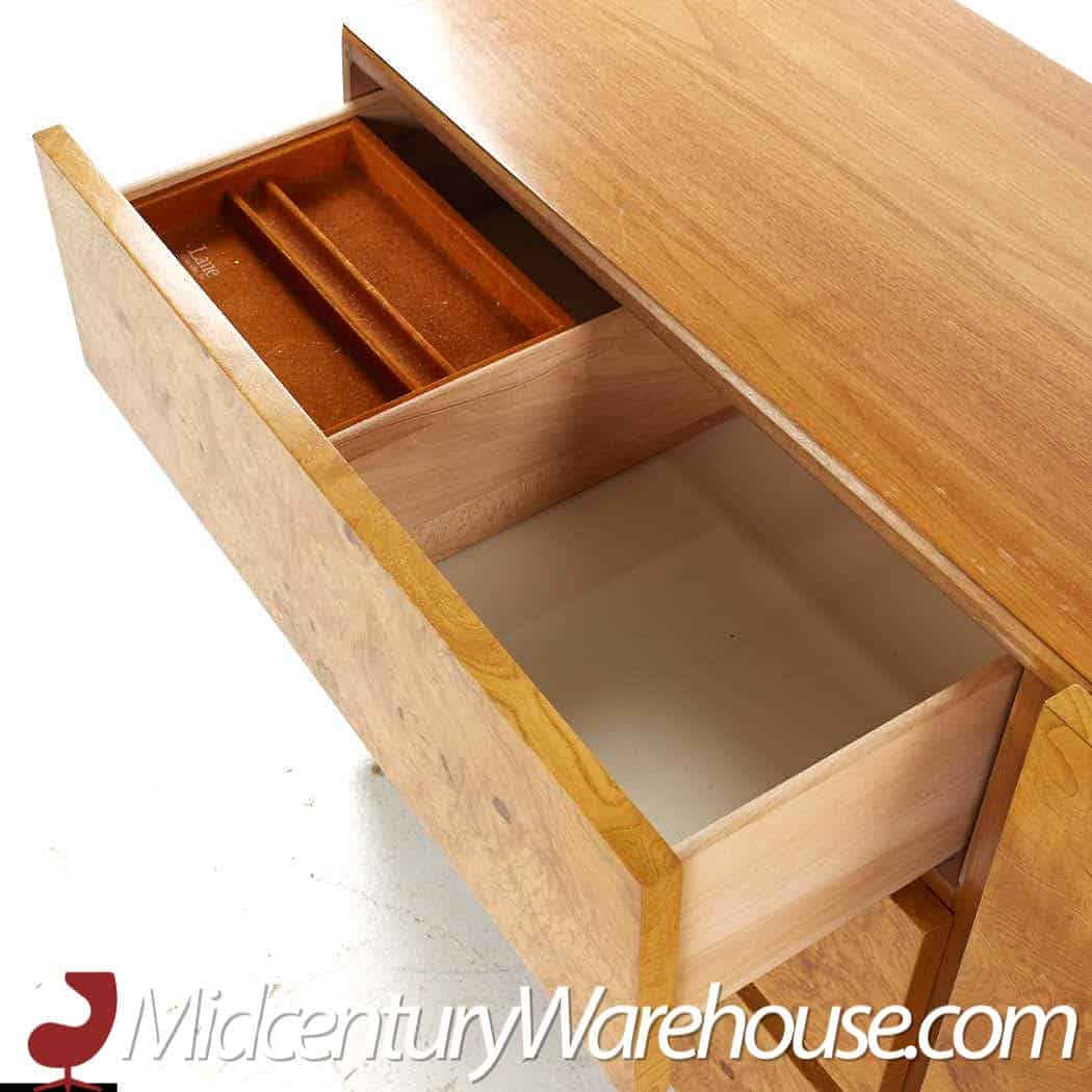 Milo Baughman Style Lane Mid Century Burlwood Lowboy Dresser