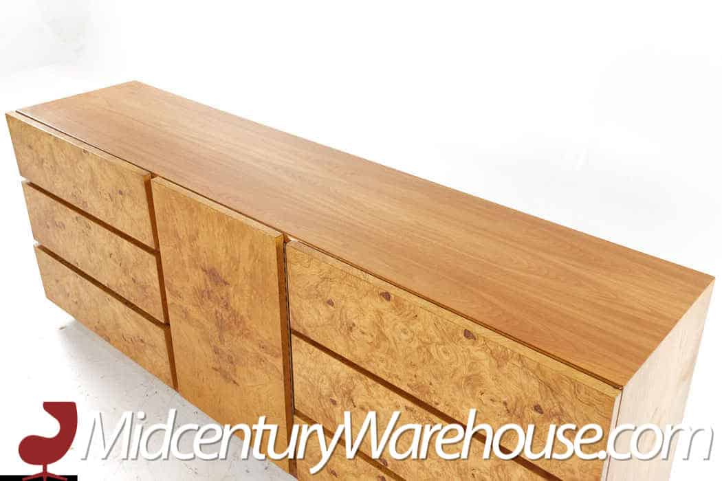 Milo Baughman Style Lane Mid Century Burlwood Lowboy Dresser