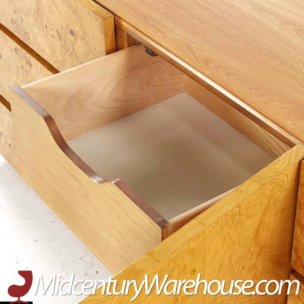 Milo Baughman Style Lane Mid Century Burlwood Lowboy Dresser