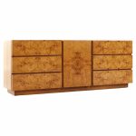 Milo Baughman Style Lane Mid Century Burlwood Lowboy Dresser