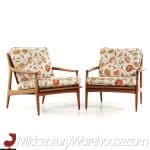 Milo Baughman for Thayer Coggin Archie Mid Century Walnut Lounge Chairs - Pair