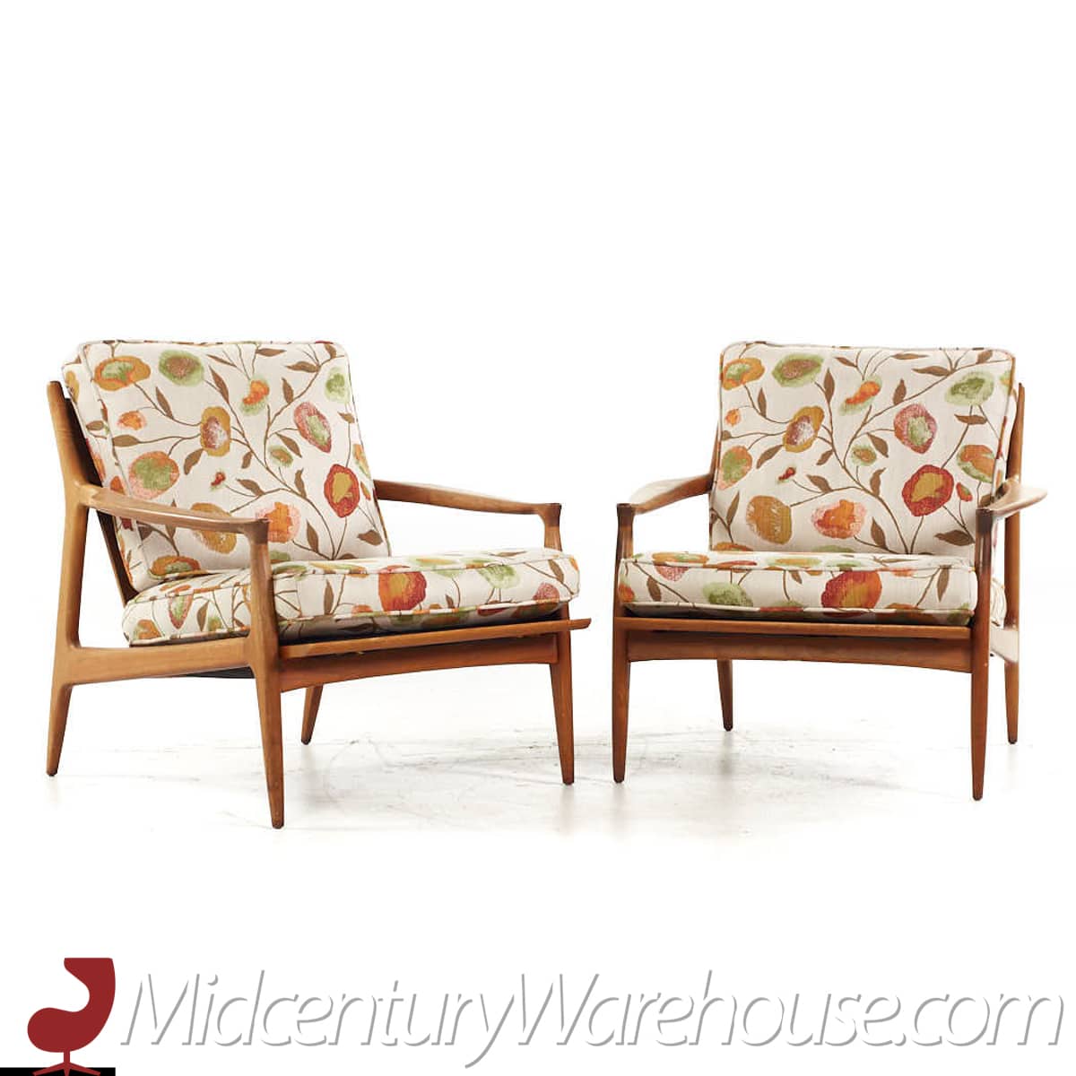 Milo Baughman for Thayer Coggin Archie Mid Century Walnut Lounge Chairs - Pair