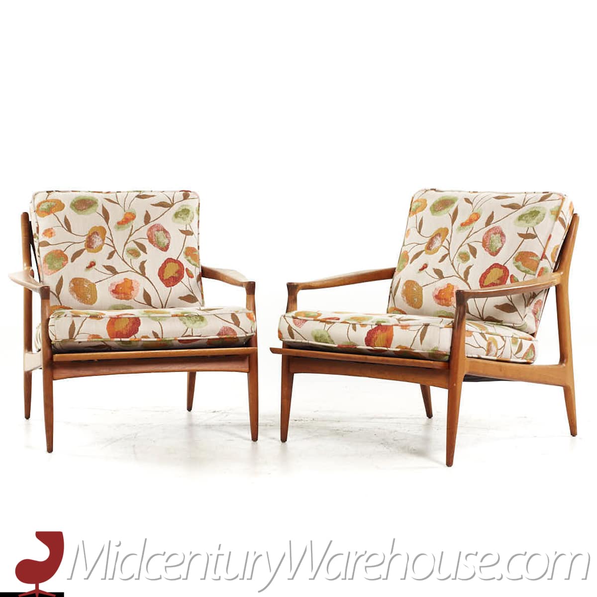 Milo Baughman for Thayer Coggin Archie Mid Century Walnut Lounge Chairs - Pair