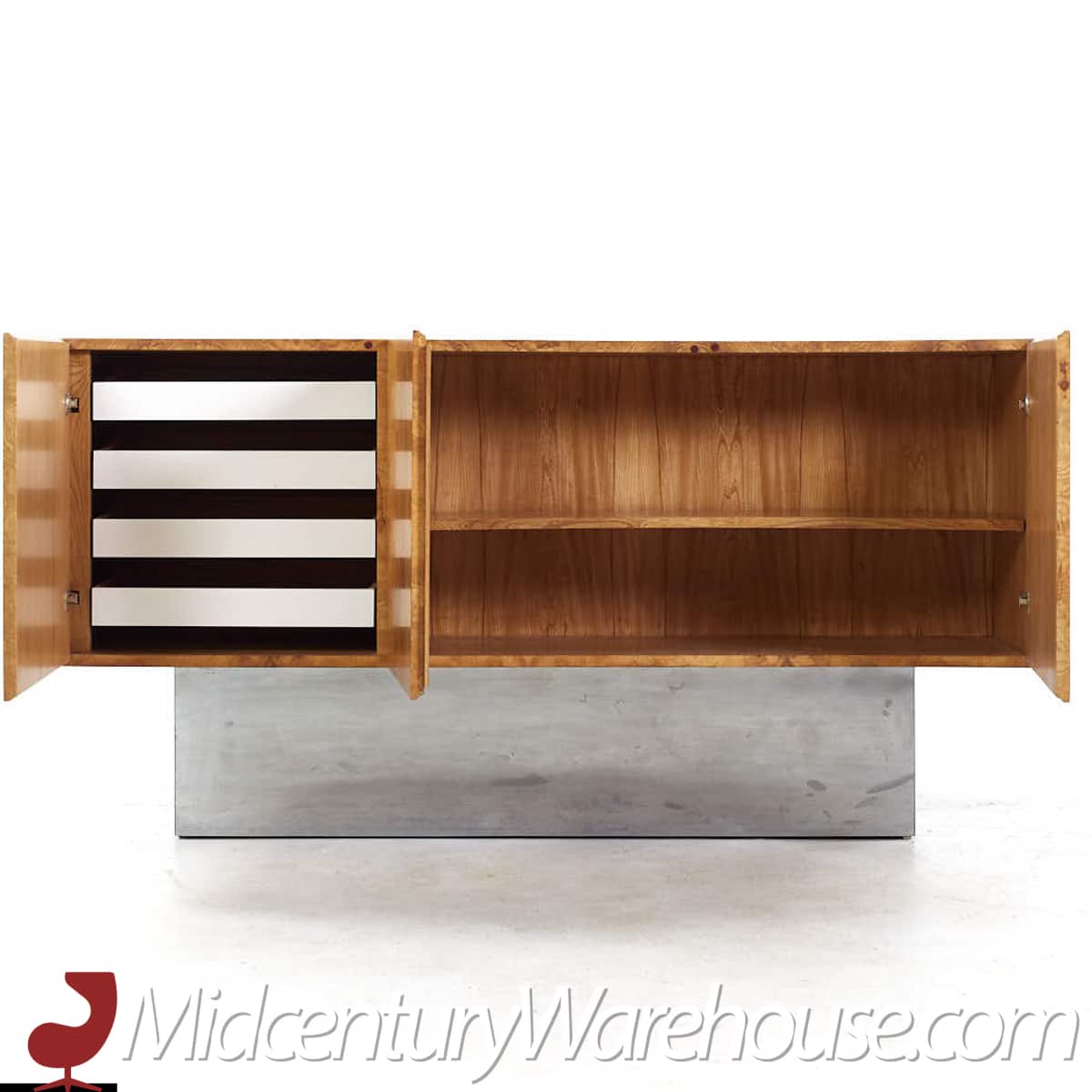milo baughman for thayer coggin mid century burlwood and chrome console