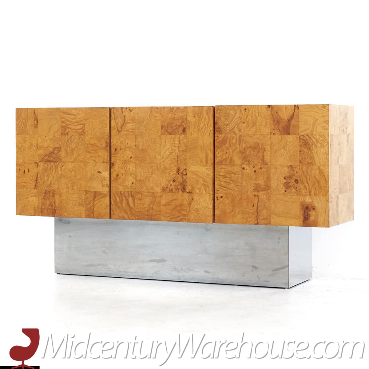 milo baughman for thayer coggin mid century burlwood and chrome console