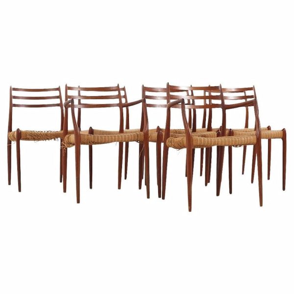 Niels Moller Mid Century Danish Teak and Cane Dining Chairs - Set of 8
