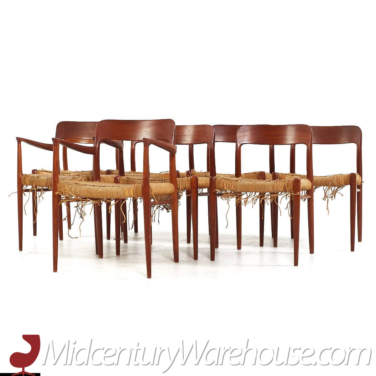 Niels Moller Mid Century Teak Model 75 and 77 Dining Chairs - Set of 8
