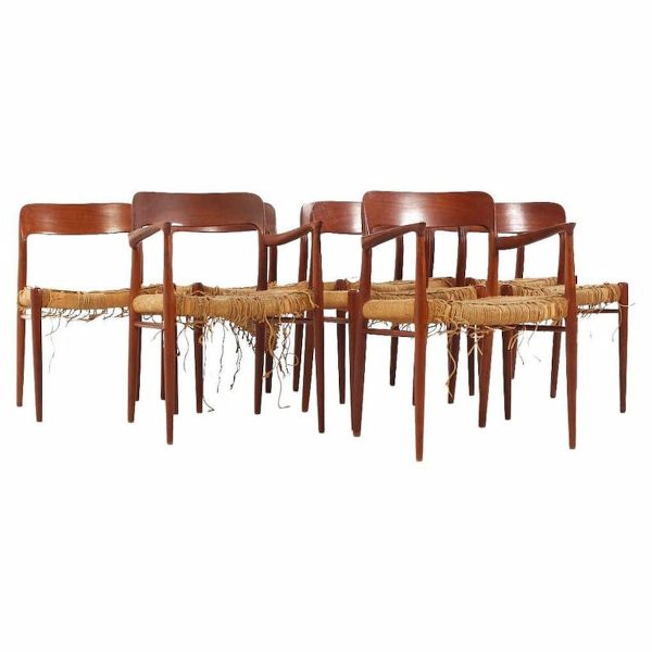 niels moller mid century teak model 75 and 77 dining chairs - set of 8