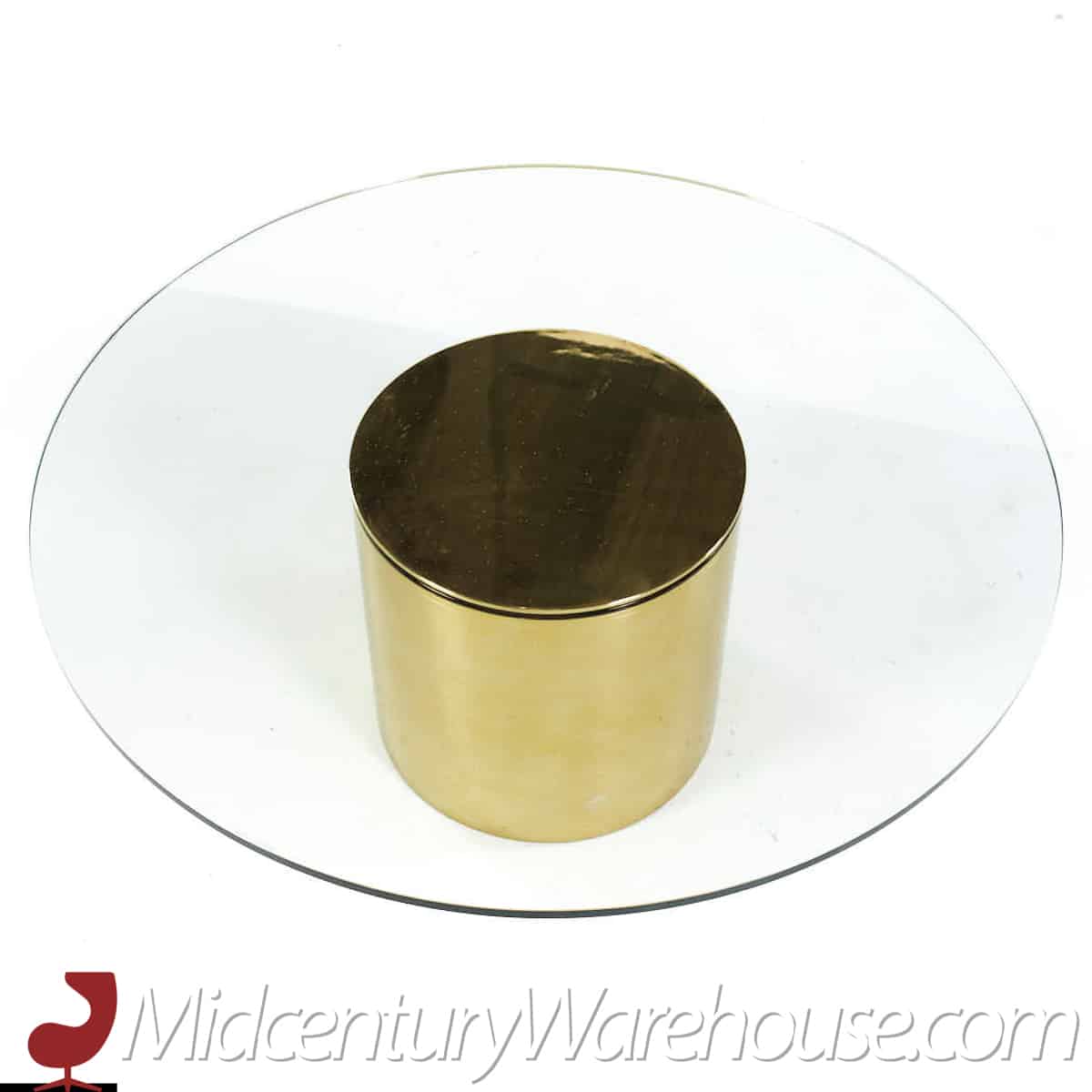 Paul Mayén Mid Century Round Brass Coffee Table with Glass Top