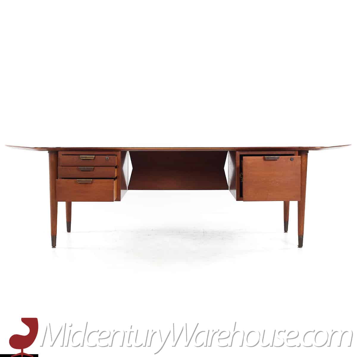 standard mid century walnut boomerang executive desk
