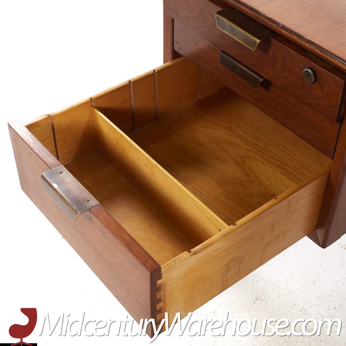 standard mid century walnut boomerang executive desk
