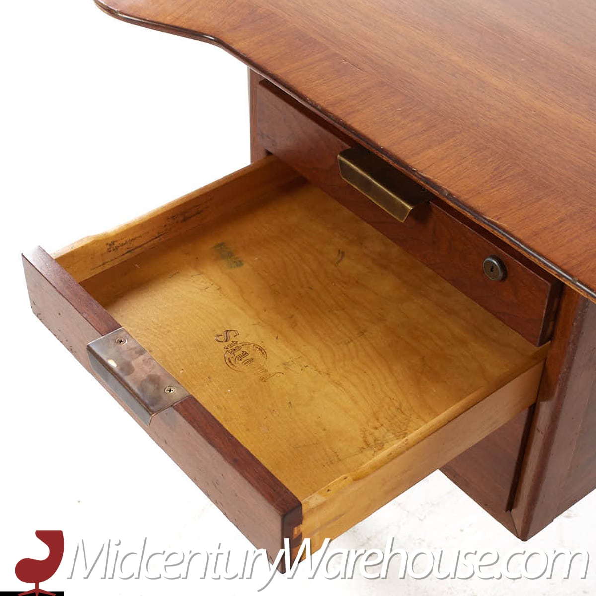 standard mid century walnut boomerang executive desk