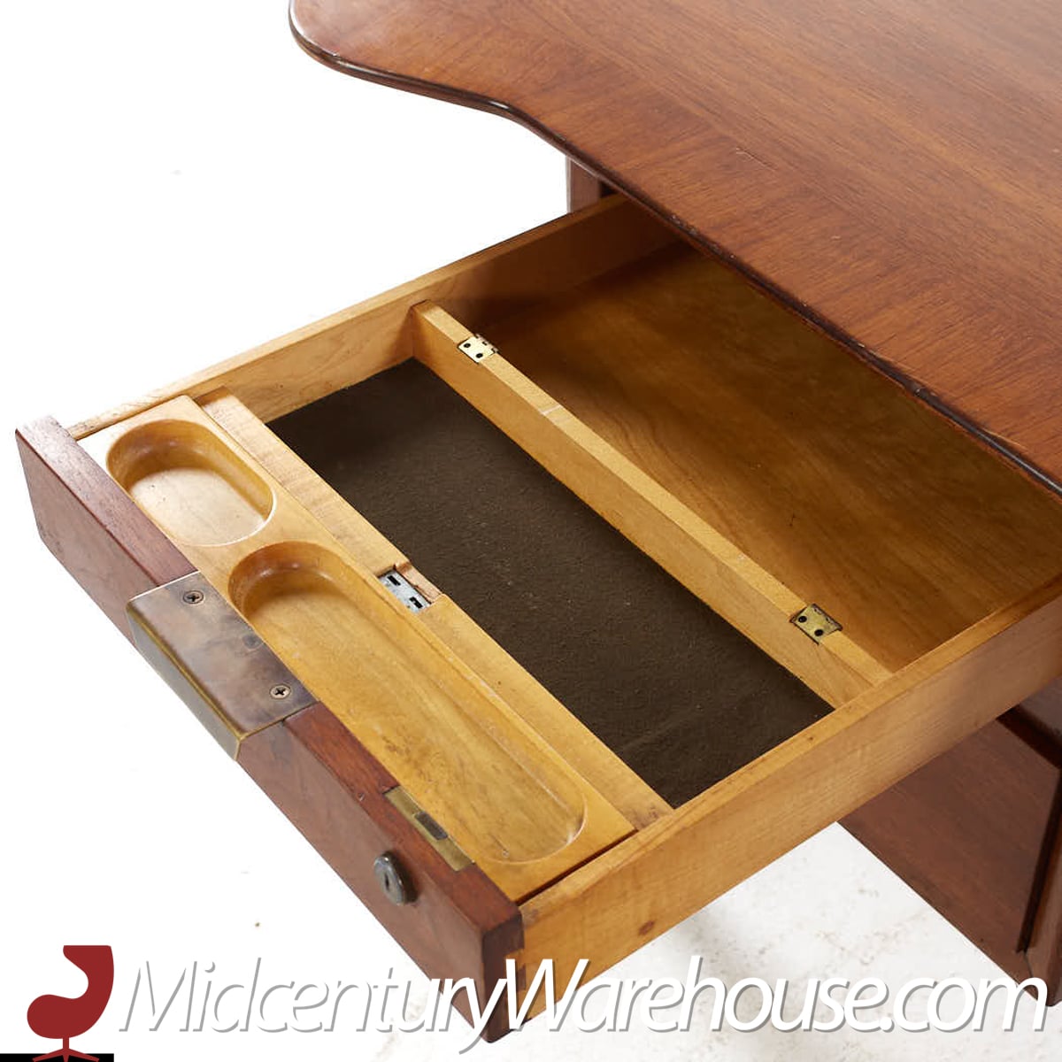 standard mid century walnut boomerang executive desk
