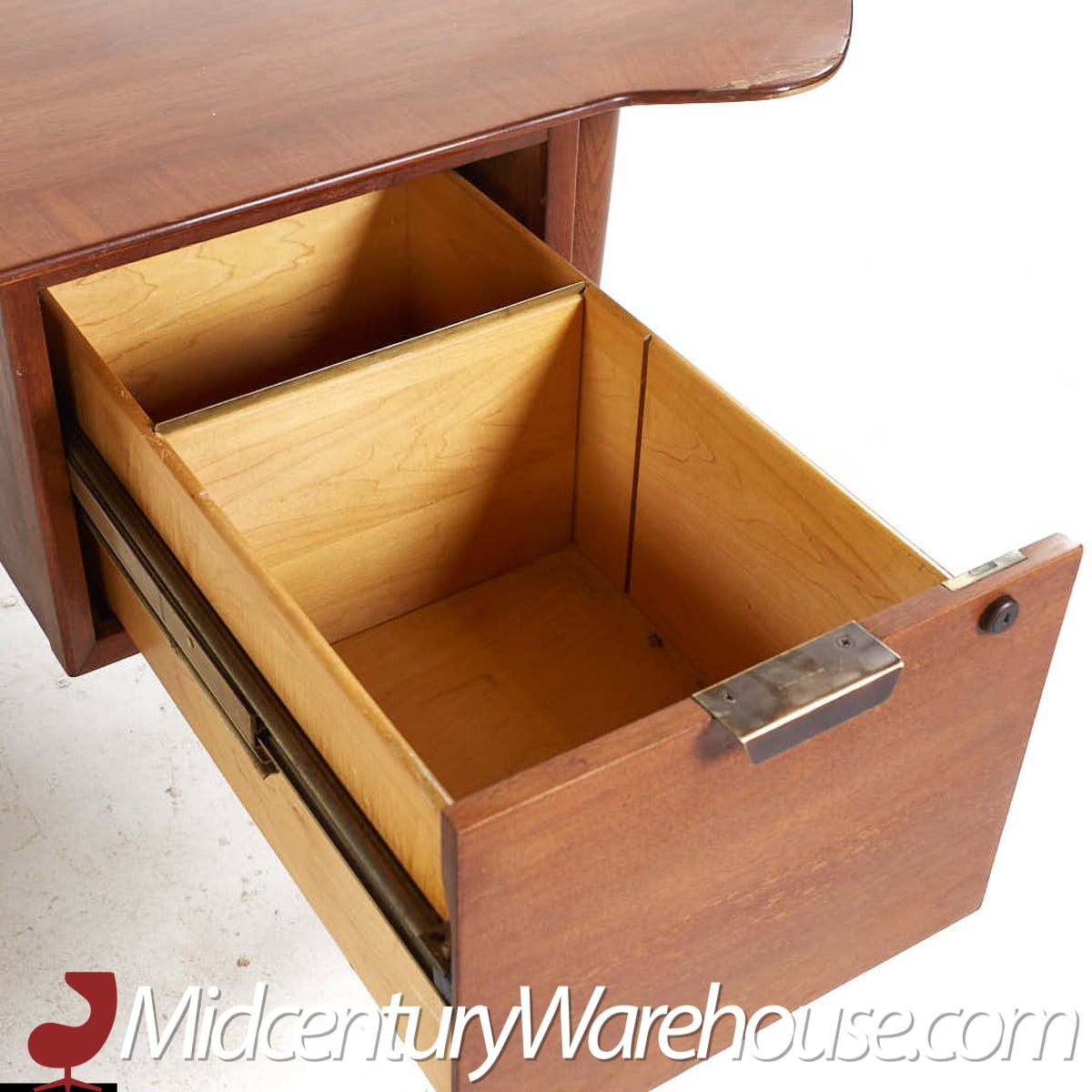 standard mid century walnut boomerang executive desk