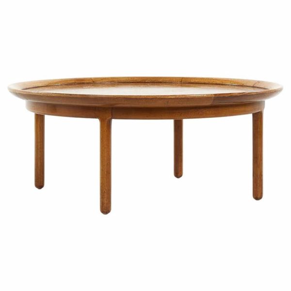 tomlinson sophisticate mid century walnut and burlwood 40 inch round coffee table