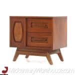 Young Manufacturing Mid Century Walnut and Burlwood Nightstands - Pair