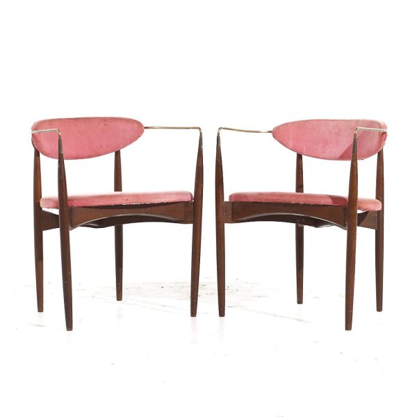dan johnson for selig mid century brass and walnut viscount chairs - pair