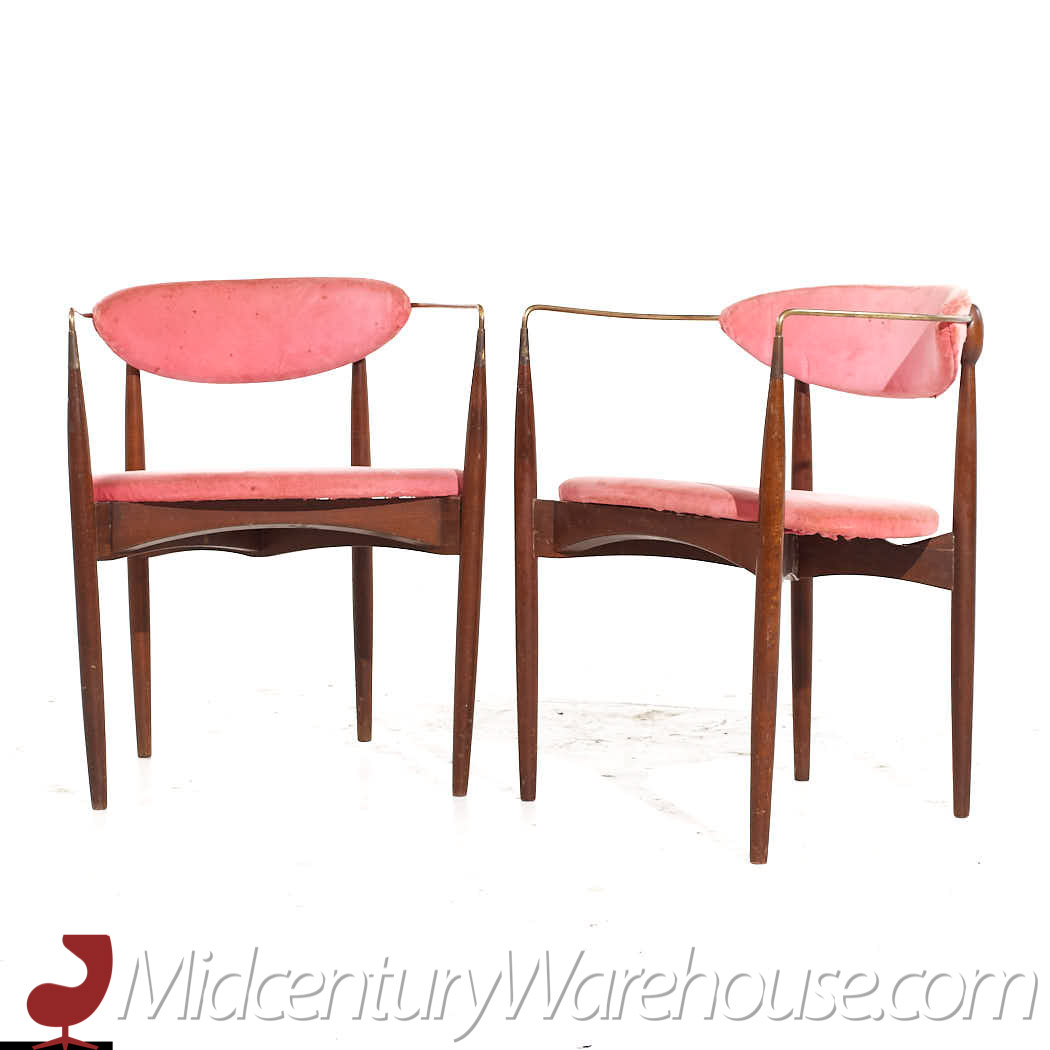 Dan Johnson for Selig Mid Century Brass and Walnut Viscount Chairs - Pair