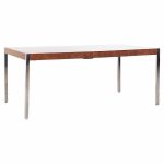 harvey probber mid century burlwood and chrome dining table with 2 leaves