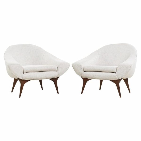 karpen of california mid century walnut lounge chairs - pair