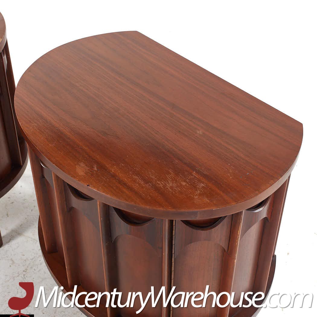 Kent Coffey Perspecta Mid Century Walnut and Rosewood Curved Nightstands - Pair