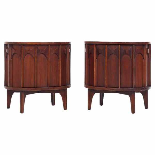 kent coffey perspecta mid century walnut and rosewood curved nightstands - pair