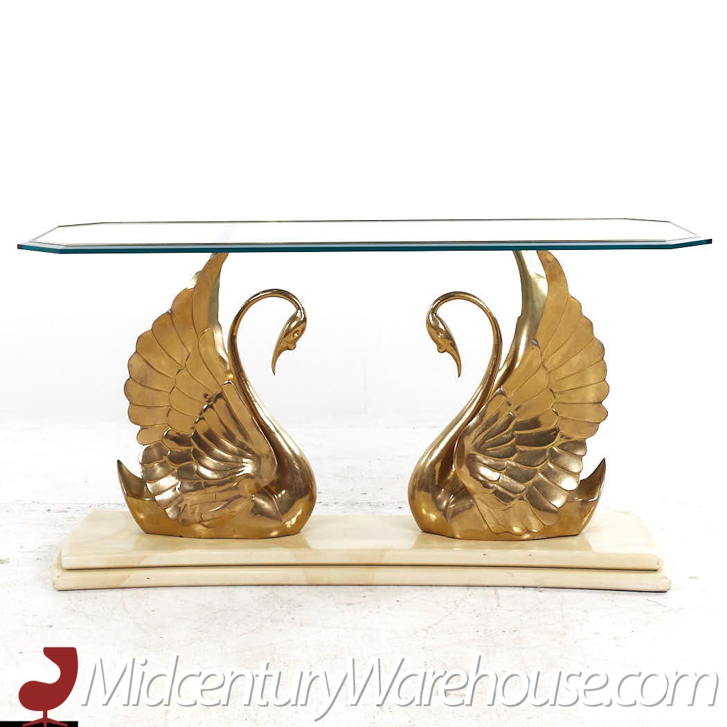 Mid Century Italian Brass Swan Console Table
