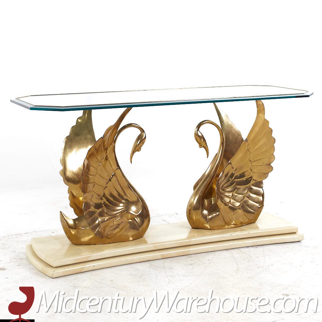 Mid Century Italian Brass Swan Console Table
