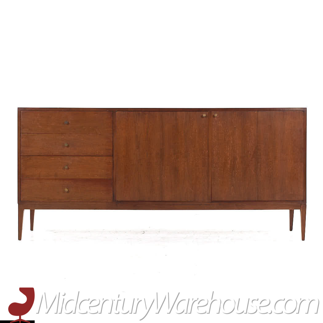 Paul Mccobb Style West Michigan Mid Century Walnut and Brass Lowboy Dresser