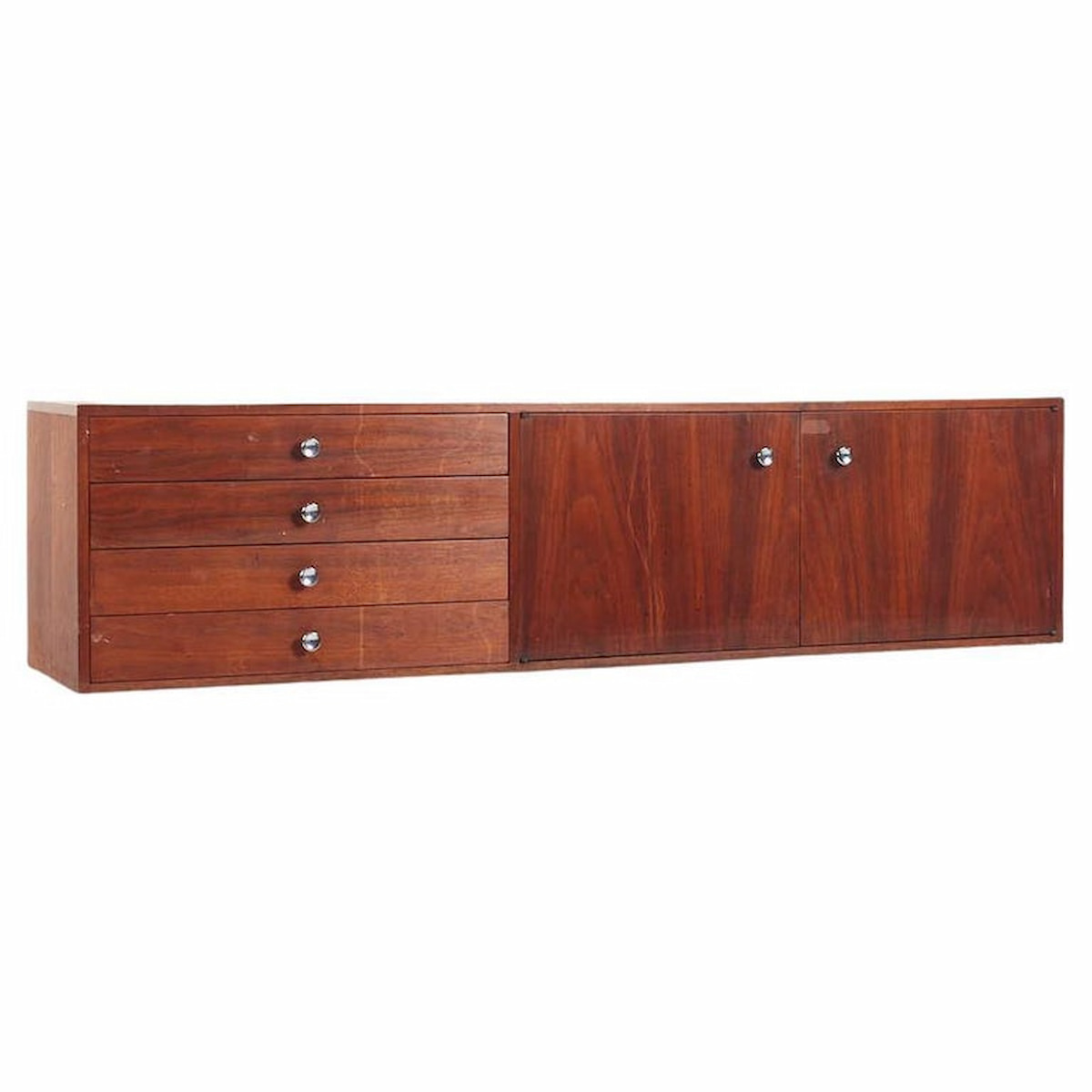 Paul Mccobb for Calvin Mid Century Wall Mount Walnut Credenza