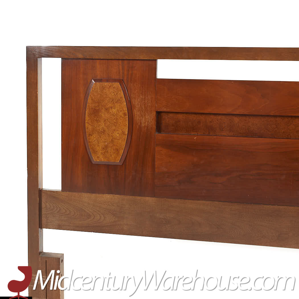 Young Manufacturing Mid Century Queen Walnut and Burlwood Headboard