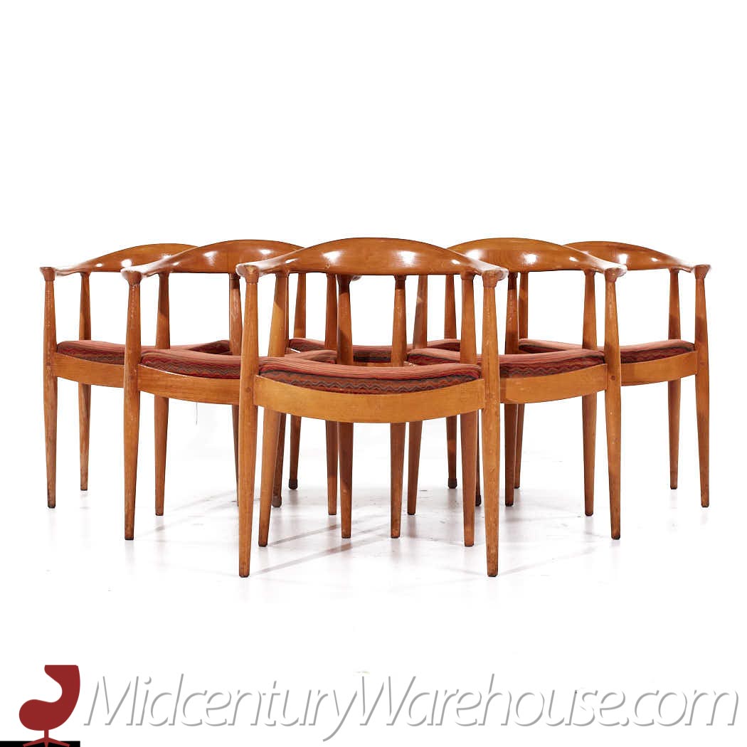 hans wegner style empire state chair company mid century walnut dining chairs - set of 6