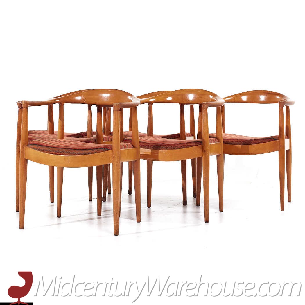hans wegner style empire state chair company mid century walnut dining chairs - set of 6