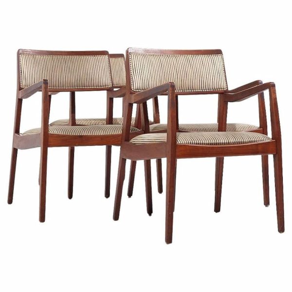 jens risom mid century walnut playboy dining chairs - set of 4