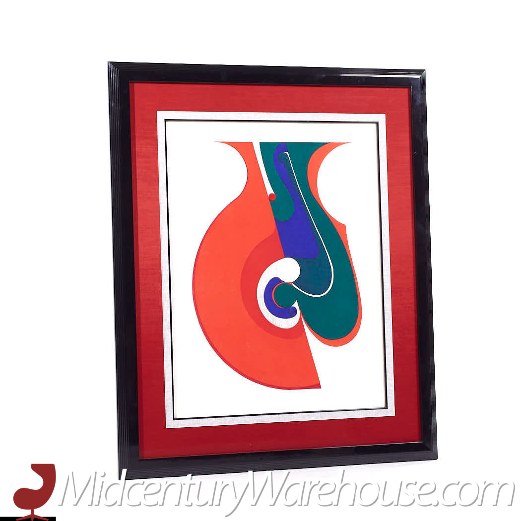 Kazumi Amano Mid Century Red and Blue Abstract Signed Print 11/30 1968