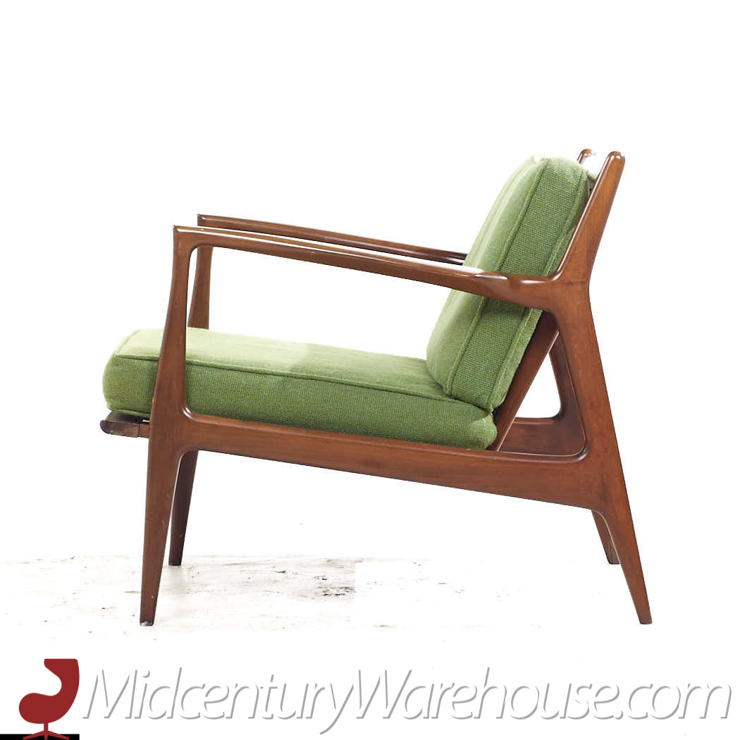 Kofod Larsen for Selig Mid Century Danish Walnut Lounge Chairs - Pair