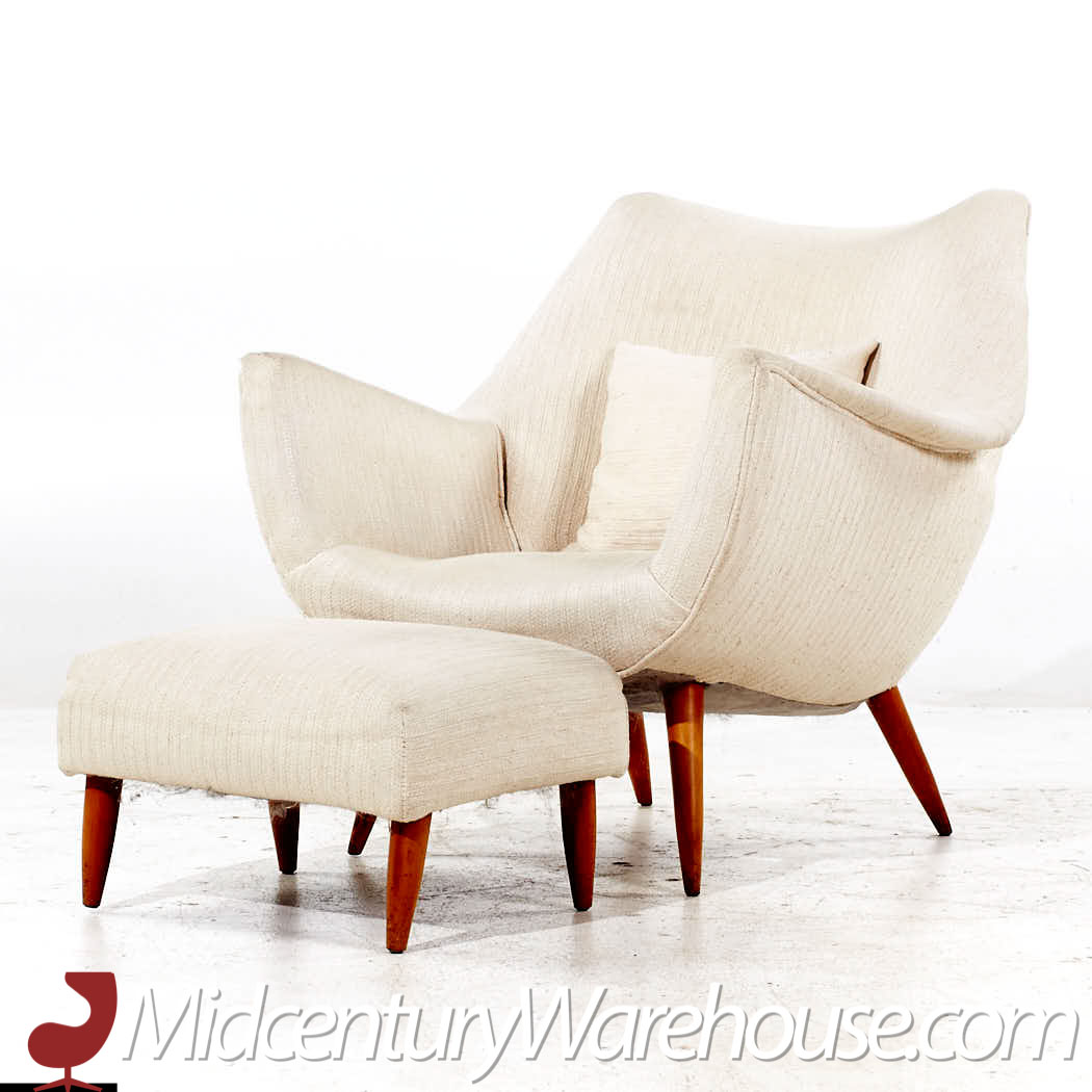 Lawrence Peabody for Selig Mid Century Holiday Lounge Chair with Ottoman