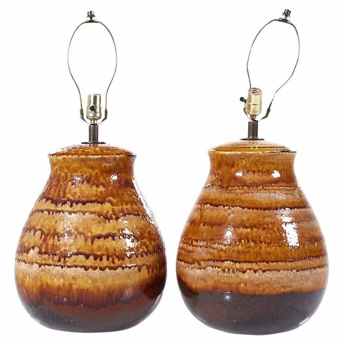 Mid Century Drip Glaze Pottery Lamps - Pair